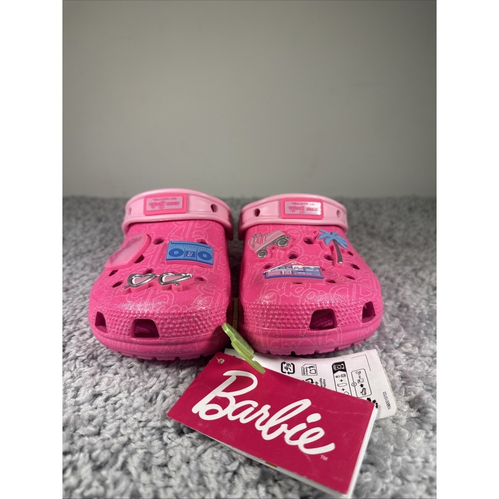Crocs Kids Mattel Pink Barbie Classic Clogs 211406-90H Size J3 nwt - Picture 3 of 11